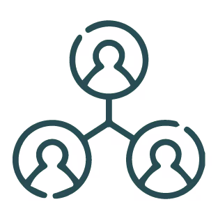 Network of connected people showing social or organizational relationships